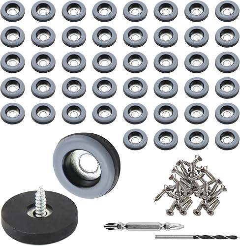 48 cuscinetti in teflon per mobili con vite Ø19 mm (rotondo) con 48 viti in acciaio inossidabile con 2 punte per mobili cursori per tappeti PTFE (Teflon) - Honorern