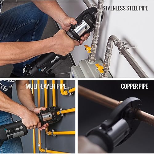 Strumento di Pressatura per Tubi Idraulici a Batteria Portatile per Crimpatura Multistrato in Rame Pex per Impianti Idraulici, con 3 Ganasce a Pressare/2 Batterie,1series - Honorern