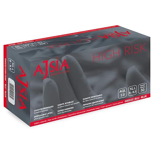 Guanti in Lattice MONOUSO High Risk Colore Blu 50PEZZI Super Resistenti (Tg:S,M,L,XL,XXL) (TG.M) - Honorern
