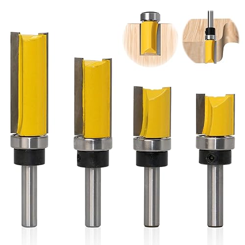 4 pezzi Set di Punte per Fresatura Legno Gambo 8mm, Fresa a Copiare con Codolo da 8 mm, Frese per Legno, Set Frese con Cuscinetto per Spianare Legno Professionali - Honorern
