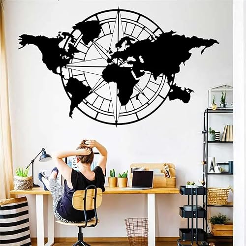 SABORR Mappa del mondo Bussola Adesivo da parete in vinile Soggiorno Azienda Ufficio Decorazione da parete Adesivo regalo di inaugurazione della casa - Honorern