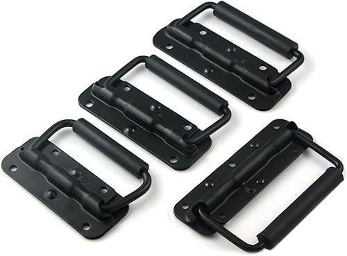 Pizsieat 4 Pezzi Maniglia Pieghevoli 100 mm Maniglia a Molla in Acciaio Inox Cassetta Degli Attrezzi Maniglie Maniglia Pieghevole a Molla per Scatola Degli Attrezzi Scatole di Ricambio (Nero) - Honorern