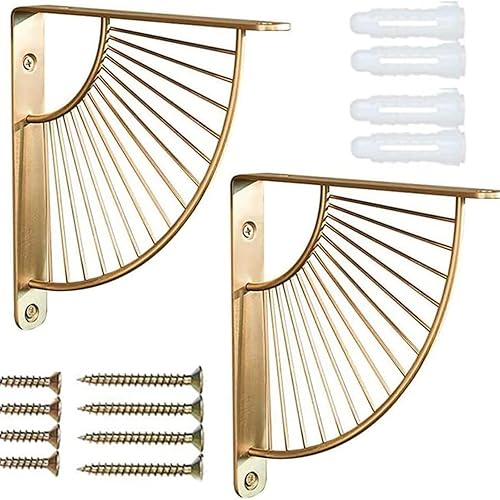 Supporti per Mensole Robuste Reggi-Mensola in Ferro Forgiato - Confezione da 2 Elementi per Appendere Mensole Vintage, Color Oro - Honorern