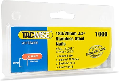 Tacwise 1510 Chiodi Brad 18G Acciaio Inossidabile Tipo 180/20 mm, Confezione da 1000 - Honorern