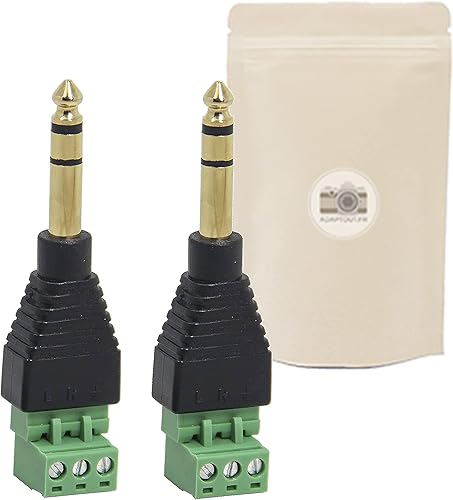 Adaptout 2x Morsettiera terminale morsetto Jack grosso 6,35mm maschio da 2 vie - connettore audio in metallo placcato oro marca francese - Honorern
