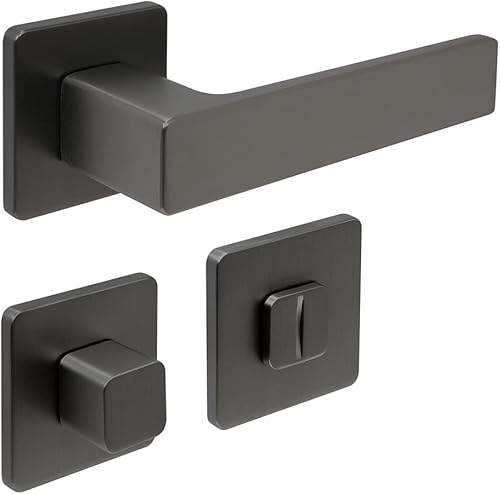 Maniglia Bormio per per bagno e WC | maniglia per porta moderna e di alta qualità | ferramenta per porta con rosetta | per porte interne e delle camere | Nero - Honorern