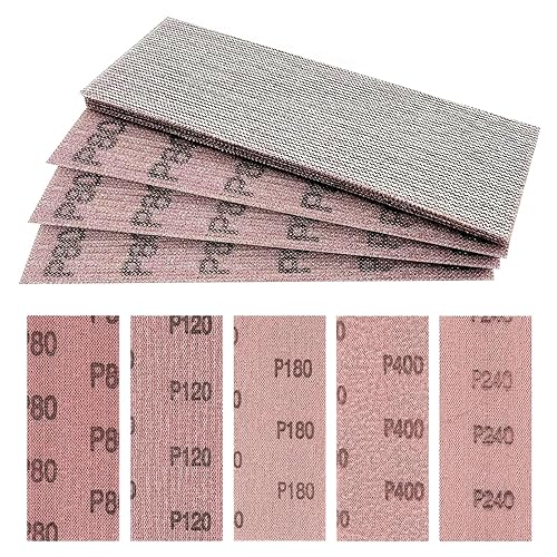 Strisce abrasive a rete,25 Strisce di Levigatura 70x198 mm Confezione di Ogni Grana 80, 120, 180, 240, 400 per Levigare Senza Polvere Legno, Stucco, Vernice, Plastica - Honorern