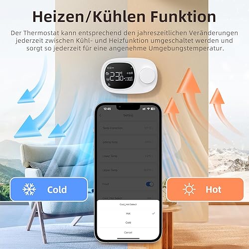 Smart Wi-Fi Termostato per caldaia a gas con riscaldamento e raffreddamento.Termostato da parete, funzionamento a batteria, montaggio a parete.Supporta Alexa, Google Home controllo vocale e - Honorern