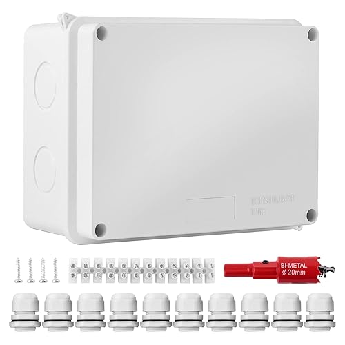 Scatola Derivazione Esterna Impermeabile IP65 15 x 11 x 7 cm, Scatola di Giunzione Elettronica da Parete Rettangolare per Giardino Cassetta Derivazione Corrente Elettrica in Casa per Cavo Ø 6–12 mm - Honorern
