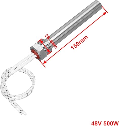 AIICIOO Riscaldatore a cartuccia, DC 48 V, 500 W, radiatore ad immersione 3/4 pollici, DN20, 26 mm, flangia in acciaio inox, elemento riscaldante resistente - Honorern