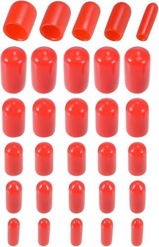 TOP-VIGOR 5 tappi terminali in gomma, rotondi e flessibili, diametro interno 25 mm, protezioni per filettature, coperture in vinile rosso per viti, tubi, cavi, fili, cablaggi, ecc - Honorern