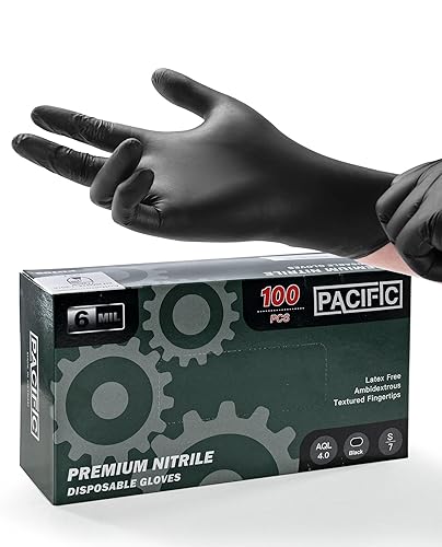 PACIFIC 6 gr. Guanti Monouso In Nitrile Nero, 60% Più Spessi Di 3,5 gr., Per Cucina, Catering, Meccanici, Tatuatori, Estetisti, Senza Lattice, Senza Polvere, EN 374, M/8 - Honorern