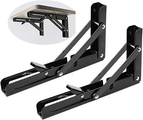 2 Pezzi Reggimensola Pieghevole Inox,Staffe Pieghevoli per Mensole,Supporti per Mensole Pesanti Tavolo Parete Salvaspazio fai-da-te Staffe Triangolari,per Ripiano,Libreria (15cm,Black) - Honorern