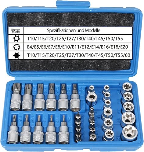 34 Pezzi Set di Bussola Torx Maschio Femmina: E4-E20 T10-T60 Con Bit Set T10-T55 e Adattatore da 3/8' - Honorern