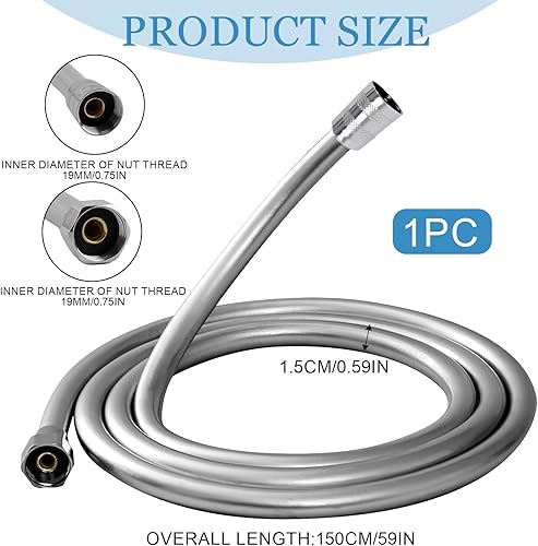 Tubo Doccia Flessibile 1.5m in PVC, Tubo Doccia da Anti Torsione,Flessibile Doccia in PVC,Tubo Doccia di Ricambio ad Alta pressione,Alta Resistenza e Protezione Antitorsione, Argento - Honorern