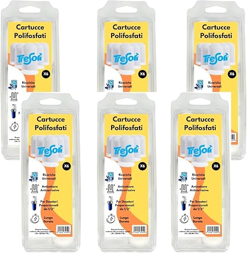 Tresorì 6 Cartucce Universali di Polifosfato – Ricariche per Dosatori Proporzionali, Anticalcare e Anticorrosive per Caldaie e Elettrodomestici – Pronte all'Uso - Honorern