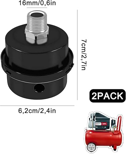 2 filtri per compressore d'aria, 20 mm, in metallo, per compressore d'aria, 1/2', silenziatore per compressore d'aria, per filtro del compressore d'aria, filettatura del compressore d'aria - Honorern