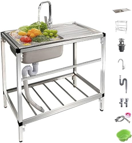 Lavello In Acciaio Inox Autoportante Esterno A Libera Installazione Cucina Commerciale Lavello Con Rubinetto E Ripiani Di Stoccaggio Con Banco Da Lavoro Per Ristorante Garage Lavanderia - Honorern