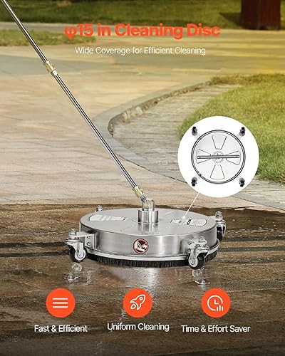 VEVOR Idropulitrice per Superfici in Acciaio Inossidabile con 4 Ruote, 275,8 Bar Max, Connettore Rapido da 1/4, 2 Ugelli a Spruzzo, 2 Lance Estese, per Cemento, Patio, Marciapiede 430 mm - Honorern