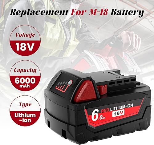 2 Pezzi 6,0Ah/6000mAh 18V Sostituzione Batteria per Milwaukee M18 Batteria Compatibile con Milwaukee M18 M18B 48-11-1840 48-11-1828 48-11-1820 48-11-1815 48-11-1850 - Honorern
