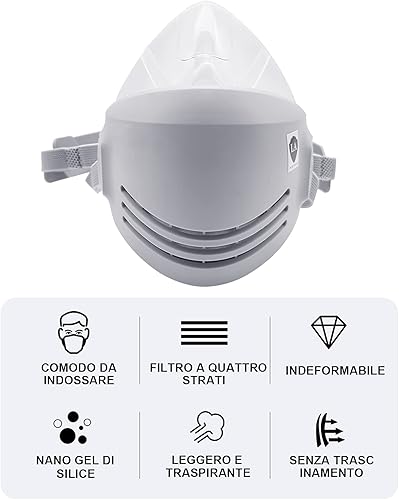 Maschera traspirante riutilizzabile con 10 filtri - Respiratore a mezza maschera per la lavorazione del legno, saldatura, lucidatura e protezione del lavoro - Honorern