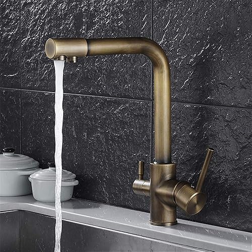 Antique Fredda E Calda Da Cucina Depuratore Di Acqua Del Rubinetto Lavandino Doppio Rubinetto Rotativo Da 360 Gradi Di Bronzo A 3 Vie A Doppio Filtro Miscelatore - Honorern