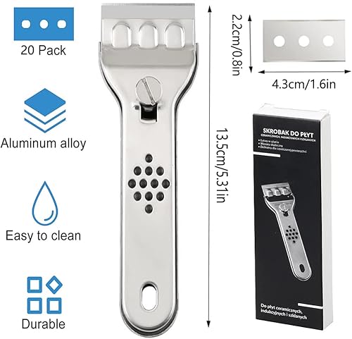 Raschietto per piano cottura in vetroceramica, con 20 lame di ricambio, raschietto per vetro da cucina per piano cottura in ceramica, per Pulizia Ceramica, Forno, Piano a Induzione, Piastrelle - Honorern