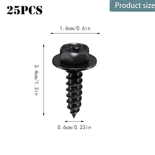 25 Pezzi Viti Testa Esagonale in Acciaio Inox304, Autofilettanti a Testa Esagonale, Croce Autofilettante Viti, Set Viti Autofilettanti per Fissaggio Carrozzeria per Parafanghi e Paraurti Auto (Nero) - Honorern