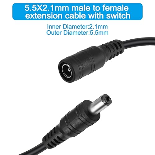 DC5521 - Cavo di prolunga per interruttore in linea, 4 pezzi, DC 5,5 mm x 2,1 mm, da maschio a femmina, con interruttore on/off 304, per telecamere IP wireless di sorveglianza CCTV, ecc - Honorern