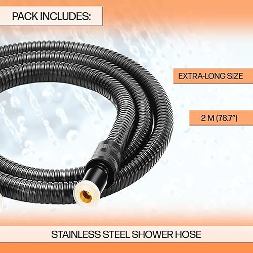 Tubo doccia nero 2m acciaio inossidabile flessibilita superiore con rinforzo Resistente alla torsione e all'usura Compatibilita universale tubo per doccia nero tubo doccia flessibile nero - Honorern