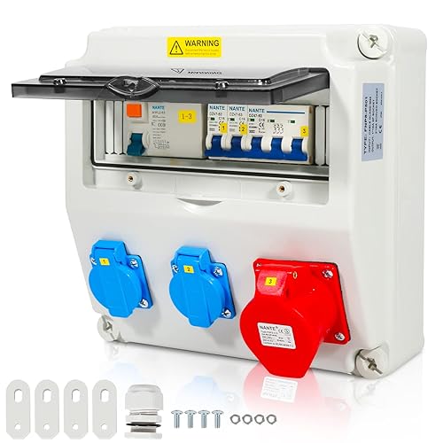 Distributore di Corrente da Costruzione 32 A, 2 x CEE 400 V/16 A, 1 x CEE 400 V/32 A, 5 Poli, 4 x 230 V (Schuko), Distribuzione dell'Alimentazione Con Presa Schuko - Honorern