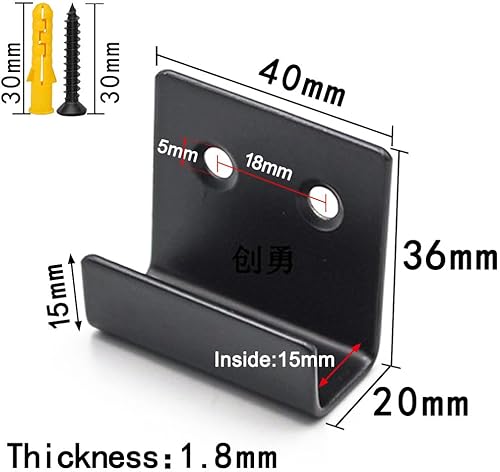 10 Pz Staffa a U Neri, Ganci per Specchio a Muro, u Staffa Angolare per Fissaggio, Gancio per Display per Piastrelle con 20 Viti e 20 Tasselli - Honorern