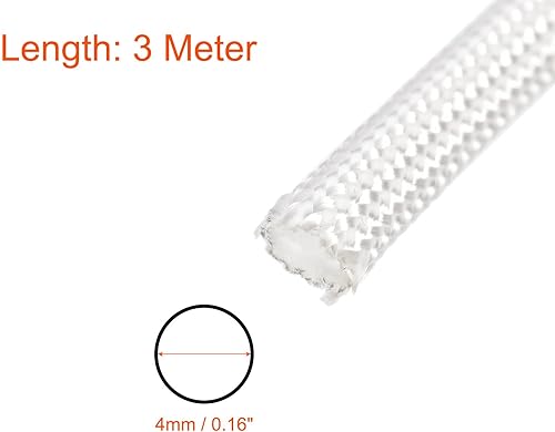 Fibra Vetro Manicotto Isolato Cavo Protezione Tubo [per Applicazioni Alta Temperatura] - 9.84Pi-4mm / Bianco - Honorern