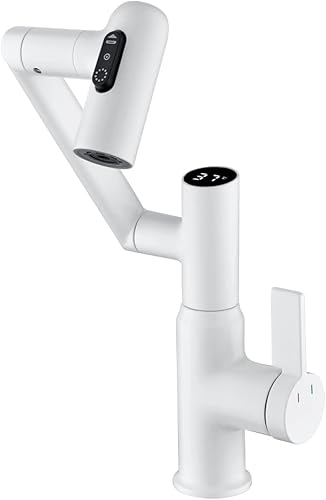 Rubinetto da bagno a temperatura intelligente, rubinetto da bagno con maniglia singola, rubinetto per lavandino del bagno, rubinetti da cucina (bianco) - Honorern