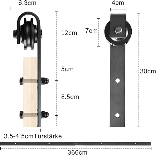 Kit di binari per porta scorrevole da 366 cm, in acciaio al carbonio per porta scorrevole per armadio, kit di montaggio per asta sospesa, nero - Honorern