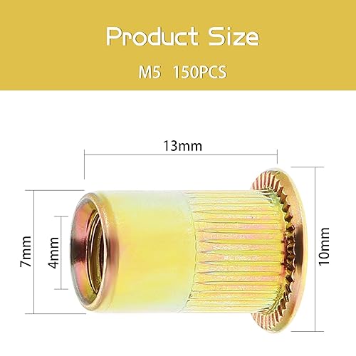 150PCS M5 Dado Rivetto Zincato Acciaio Al Carbonio Rivet Dado Dadi, Testa Piatta Inserto Filettato Nutsert Rivnuts - Honorern