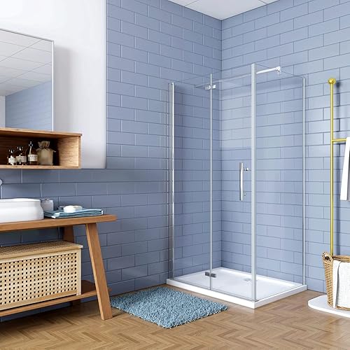 195cm Box Doccia Angolare Porta Battente Pieghevole con Parete Fissa 70x90cm in Vetro Temperato 6 mm Anticalcare Barra Stabilizzatrice da 90 cm Cromo Lucido - Honorern