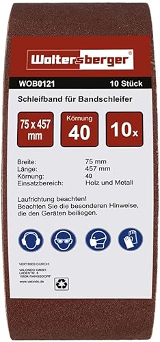 10 nastri abrasivi in tessuto, dimensioni 75 x 457 mm, grana P80, carta vetrata, per levigatrice a nastro/carta vetrata - Honorern
