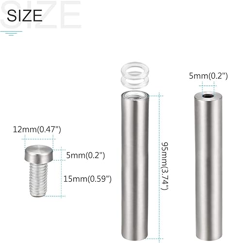 Cartello Distanziale Viti (12x100mm) 9pz, Inossidabile Acciaio Pubblicità Viti Vetro Acrilico Chiodo - per Picture Frame Sign Display - Honorern