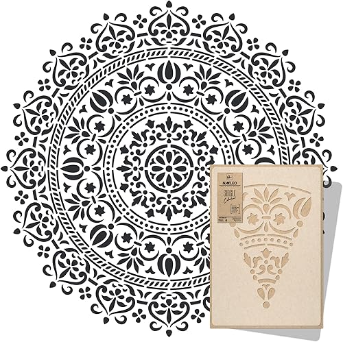 NAKLEO Stencil Riutilizzabile Plastica Parete - diametro 89 cm - Geometrico Floreale Mandala - Grande Carta da Parati Motivo Pittura Fai Da Te Artigianato Stampino - Tessuto Mobili Legno Tela - Honorern