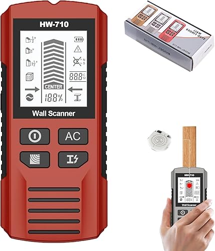 Multifunctional Handheld Metal & Wall Detector, Upgraded Portable Wire Pipe Power Scanner, 5 in 1 Wall Stud Finder Scanner for Detecting Metal, Wood and Ac Cables in The Wall (Red) - Honorern