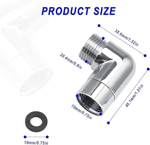 2 Pezzis Doccetta Adattatore Argento, Ottone Massiccio Supporto Soffione Doccia 90 Gradi, Adattatore Doccetta Lavandino con 2 Rondelle, Adatto per Collegamento Docce Parete - Honorern