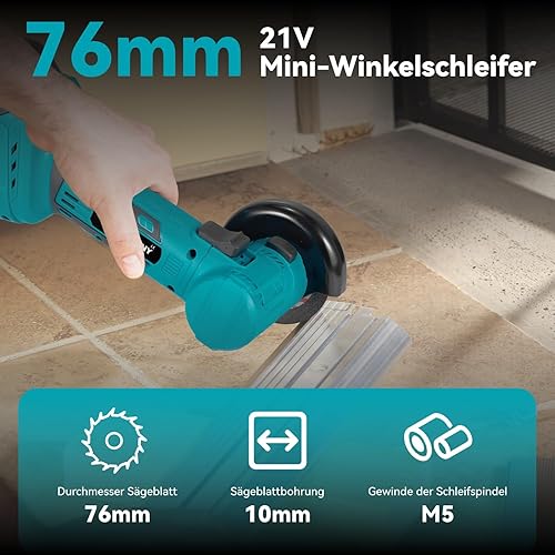 Yofidra Smerigliatrice 21V, Mini Smerigliatrice Professionale con 2 Batterie da 2,0 Ah, Smerigliatrice a Batteria da 19.000 Giri/Min con Disco da Taglio da 76 mm, Luce LED, per Taglio e Lucidatura - Honorern