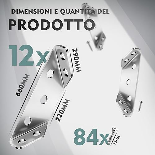 Squadrette Angolari, Staffe Angolari in Acciaio Inox, 24 pezzi, Angolo in Metallo con 140 viti, Staffe Angolari in Acciaio Inox, per Mobili, Sedie, Tavoli,Finestre, staffe angolari - Honorern