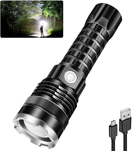 LUXJUMPER Torcia LED Potente Professionale 1000000 Lumen, Ricaricabile Super Luminoso XHP70 Torce 5 Modalità Alta Potenza Tattica Torce per Campeggio/Emergenza/Trekking - Honorern