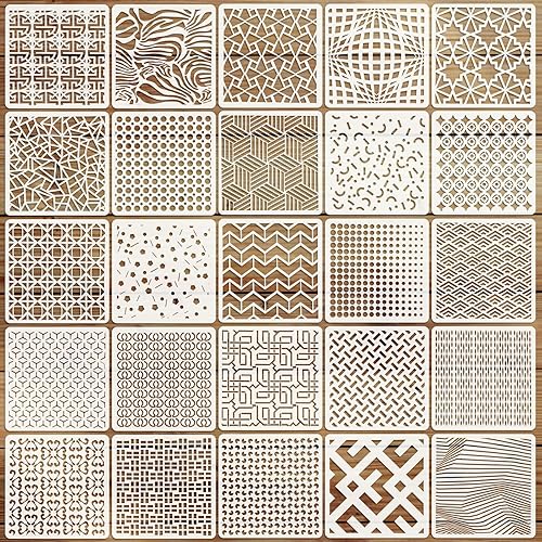 25 Pezzi Stencil Geometrici per Pittura, Art Modello da Muro da Pitturare, Stencils Diseños Riutilizzabile per Pareti Mobili Legno Tessuti Decor, 15x15cm - Honorern
