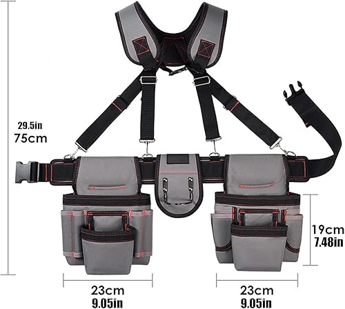 Cintura porta attrezzi professionale | Borsa portautensili regolabile | Cintura porta attrezzi | Cintura porta attrezzi con bretelle e porta martello, ideale per elettricisti, falegnami, meccanici e - Honorern