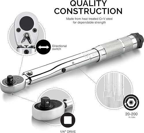 Neiko Chiave dinamometrica regolabile con attacco da 1/4', SAE, in acciaio al cromo vanadio, lunghezza 27,3 cm, 03714A - Honorern