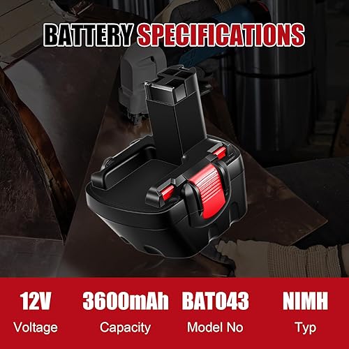 Catastro BAT043 12V 3.6Ah Batteria di Ricambio per Bosch Batteria Ni-MH Compatibile BAT120 BAT139 2607335542 2607335526 2607335274 2607335709 per Bosch GSR 12-2 12VE-2 PSR 12 GSB 12VE-2 22612 23612 - Honorern