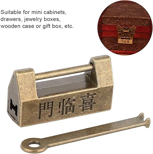 Lucchetto in Stile Cinese Vintage, Lucchetto Antico d'Arte, Lucchetto in Bronzo Antico in Mini Rame Antico Lucchetto Orizzontale per Portagioie Casse Casse - Honorern